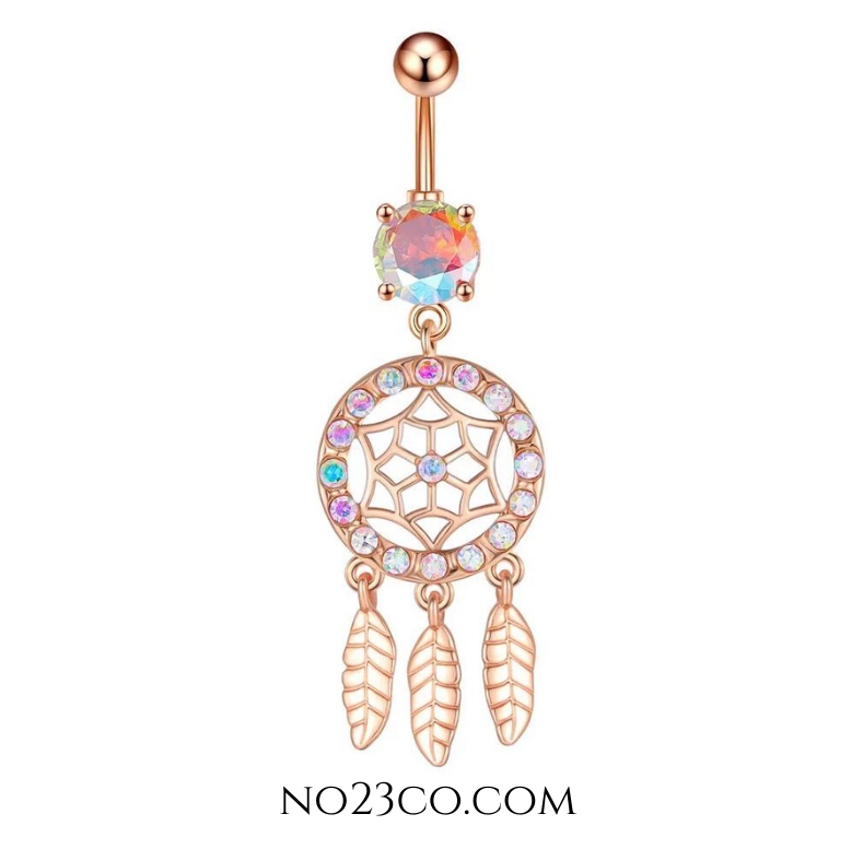 14G Rose Gold Dreamcatcher Navel Dangle Ring Belly Button Piercing , Surgical Steel 316L - No23Co