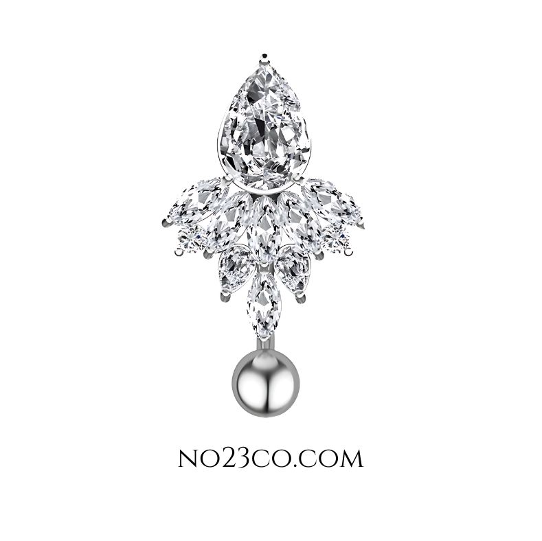 14G Inverted Navel Ring - Silver , Surgical Steel with White 5A Zirconia Belly Button Piercing Jewelry