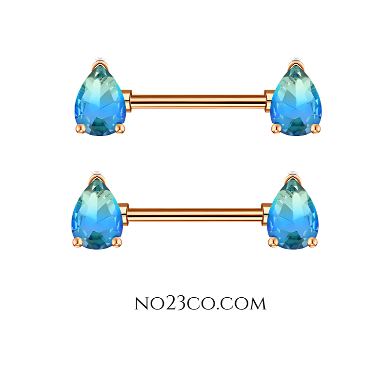 14G Nipple Bars Piercing - Teardrop Blue Ombre Golden Rose Surgical Steel 316L - No23Co