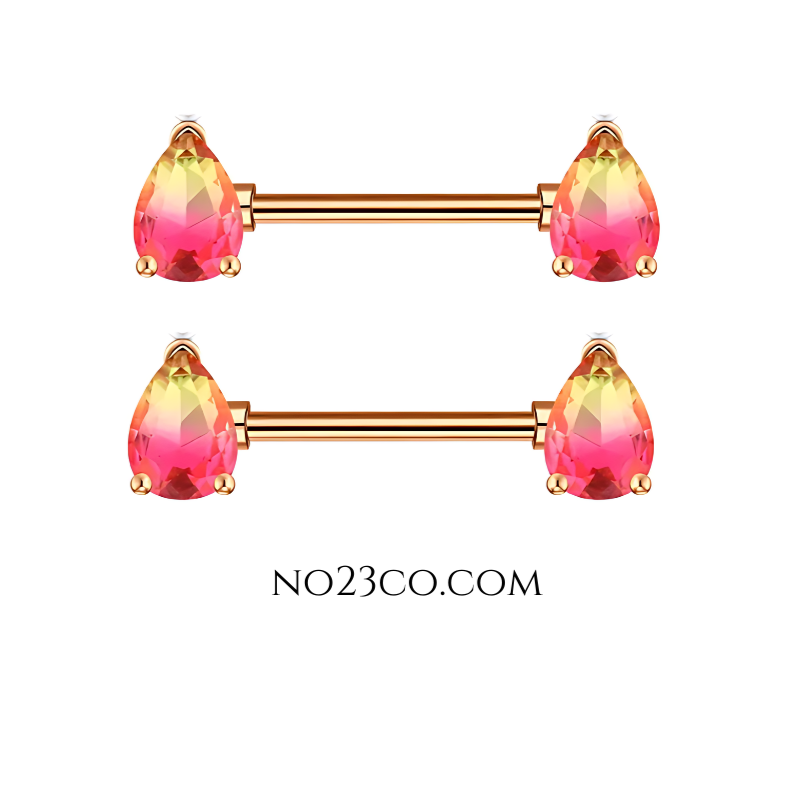 14G Nipple Bars Piercing - Teardrop Orange Ombre Golden Rose Surgical Steel 316L - No23Co