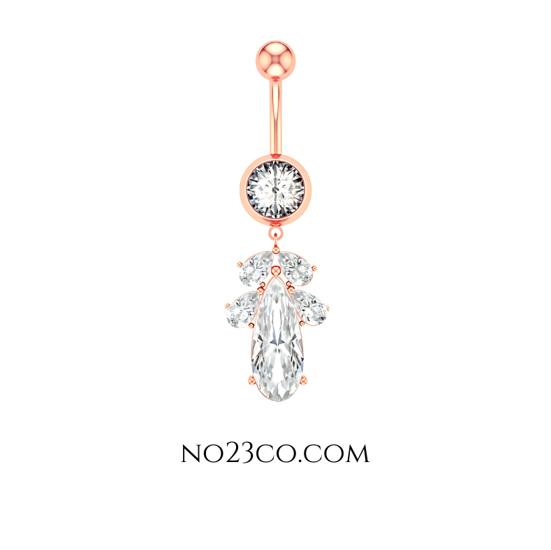 14G Rose Gold Diamond Dangle Navel Ring - Surgical Steel 316L Belly Button Piercing - No23Co