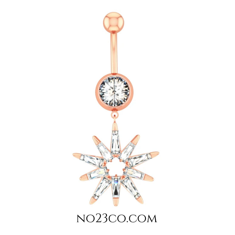 14G Rose Gold Star Dangle Navel Ring Belly Button Piercing - Surgical Steel 316L - No23Co