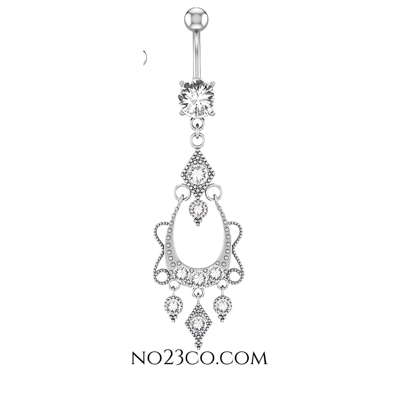 14G Silver Boho Navel Ring Dangle Surgical Steel 316L Belly Button Piercing - No23Co