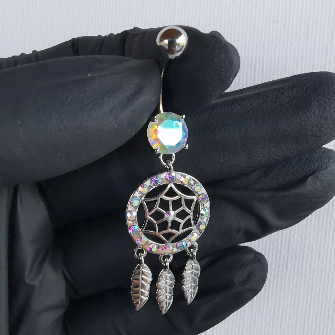 14G Silver Dreamcatcher Navel Dangle Ring Belly Button Piercing , Surgical Steel 316L - No23Co