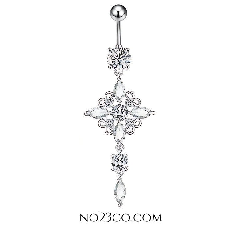 14G Silver Rhombus Dangle Navel Ring - Surgical Steel 316L Belly Button Piercing - No23Co