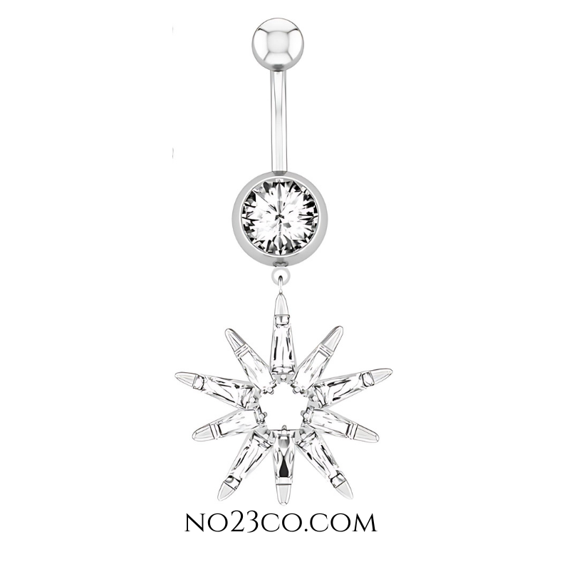 14G Silver Star Dangle Navel Ring , Belly Button Piercing - Surgical Steel 316L - No23Co