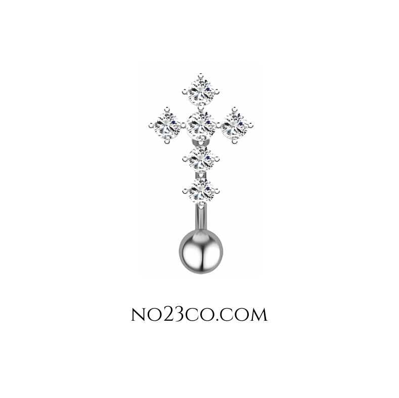 14G Silver Surgical Steel Inverted Cross Navel Ring Belly Button Piercing - No23Co