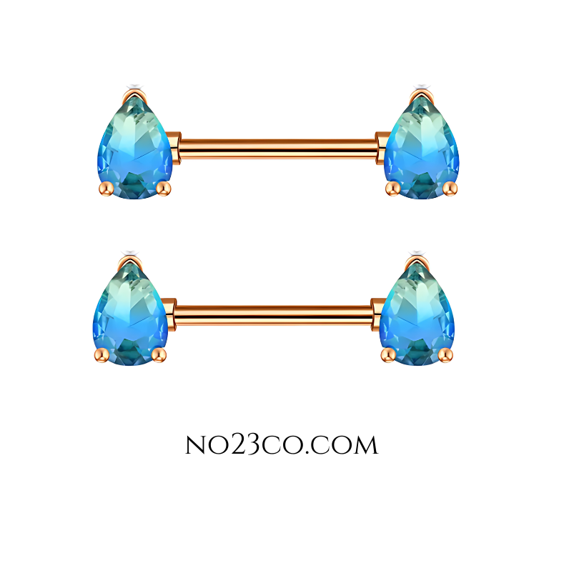 14G Surgical Steel 316L Nipple Bars Piercing Teardrops Blue Ombre Rose Gold - No23Co