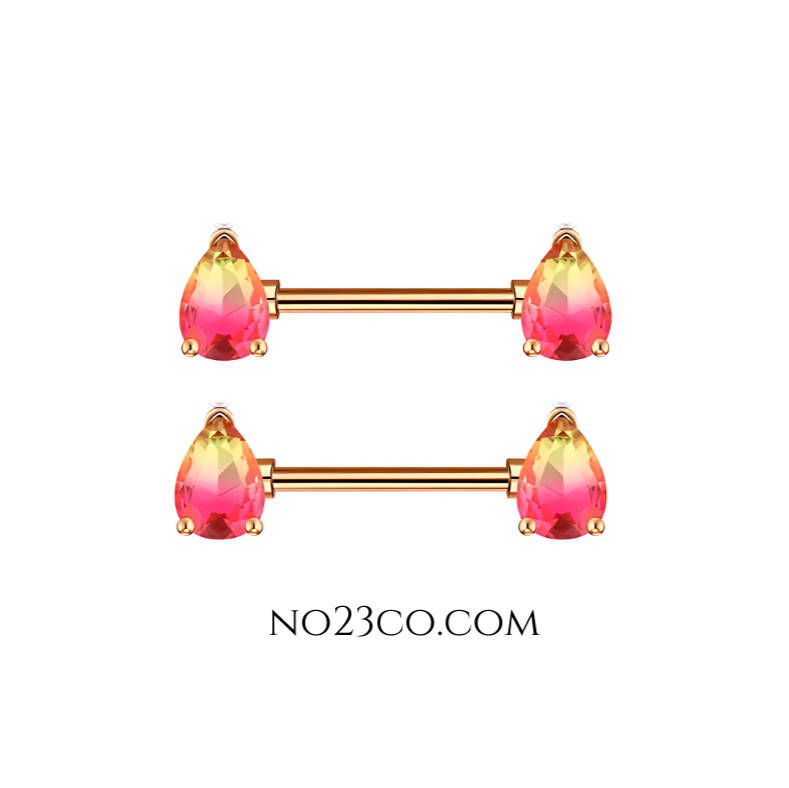 14G Surgical Steel 316L Nipple Bars Piercing Teardrops Orange Ombre Rose Gold - No23Co