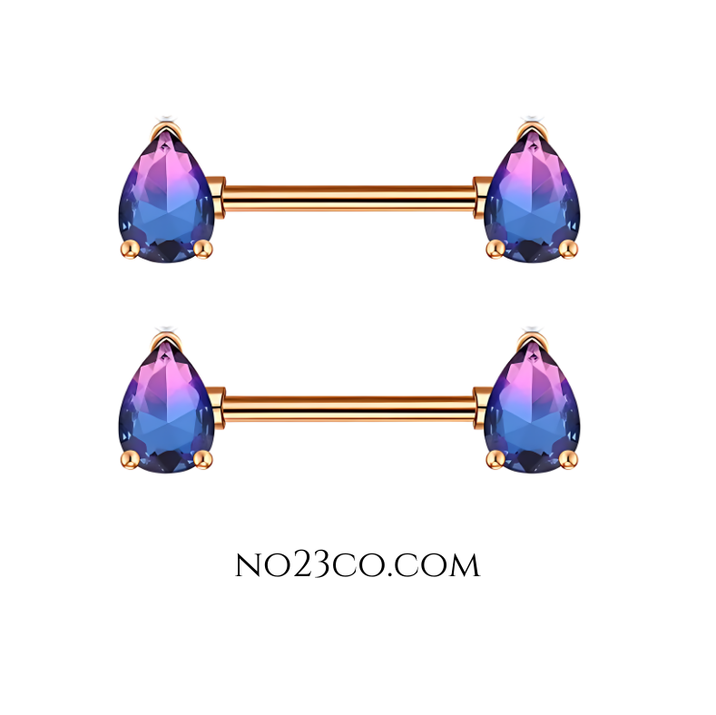 14G Surgical Steel 316L Nipple Bars Piercing Teardrops Purple Ombre Rose Gold - No23Co