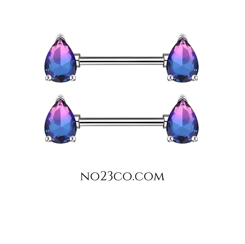 14G Surgical Steel 316L Nipple Bars Piercing with Teardrops Purple Ombre Silver - No23Co
