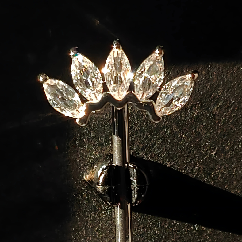 14G silver nipple barbells featuring a crown design with clear cubic zirconia accents