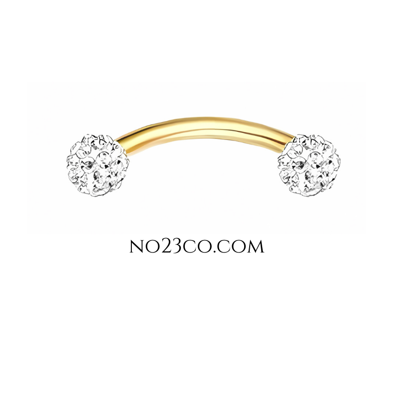 16G Gold Eyebrow Piercing Rook Piercing Stainless Steel with C. Zirconia Balls - No23Co