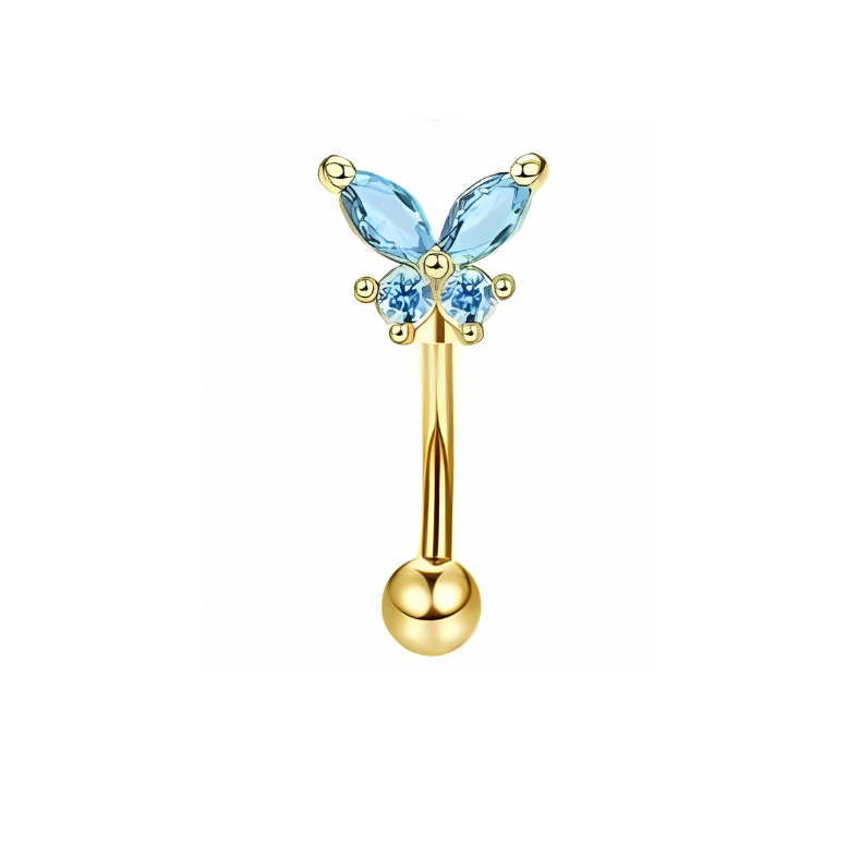 16G Gold Eyebrow Piercing Rook Piercing with Blue Butterfly Stainless Steel - No23Co