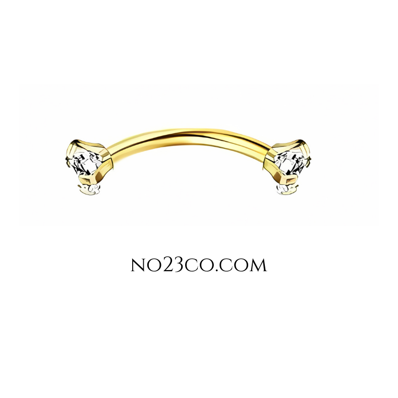 16G Gold Eyebrow Piercing Rook Piercing with C. Zirconia Endings Stainless Steel - No23Co