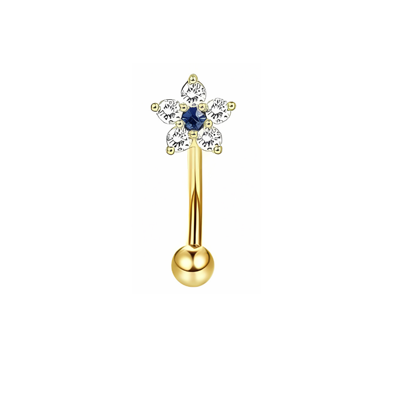 16G Gold Eyebrow Piercing Rook Piercing with Flower Stainless Steel - No23Co