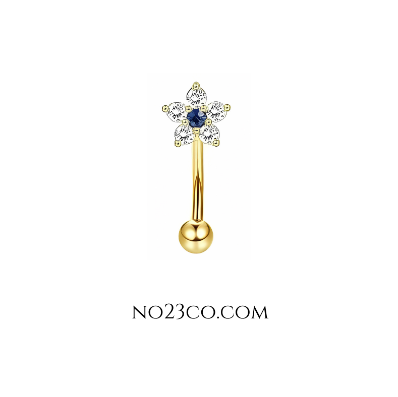 16G Gold Eyebrow Piercing Rook Piercing with Flower Stainless Steel - No23Co