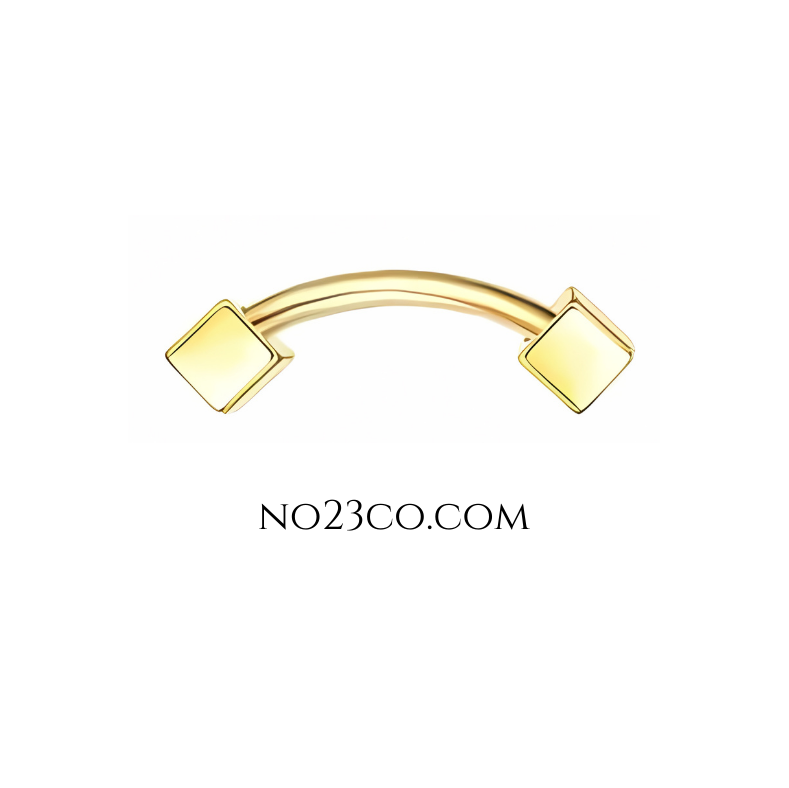 16G Gold Eyebrow Piercing Rook Piercing with Squares Stainless Steel - No23Co