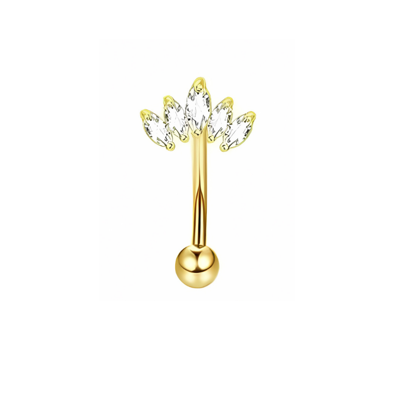 16G Gold Eyebrow Piercing Rook Piercing with Zirconia Crown Stainless Steel