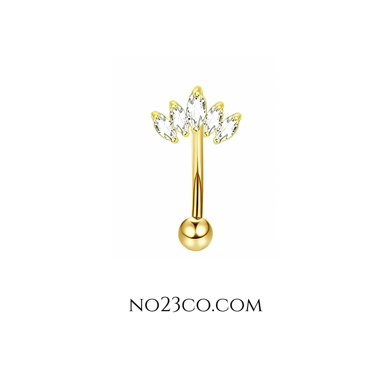 16G Gold Eyebrow Piercing Rook Piercing with Zirconia Crown Stainless Steel - No23Co