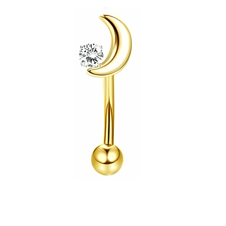 16G Gold Moon Eyebrow Piercing / Rook Piercing Stainless Steel - No23Co