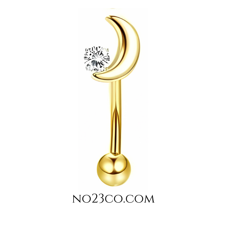 16G Gold Moon Eyebrow Piercing / Rook Piercing Stainless Steel - No23Co
