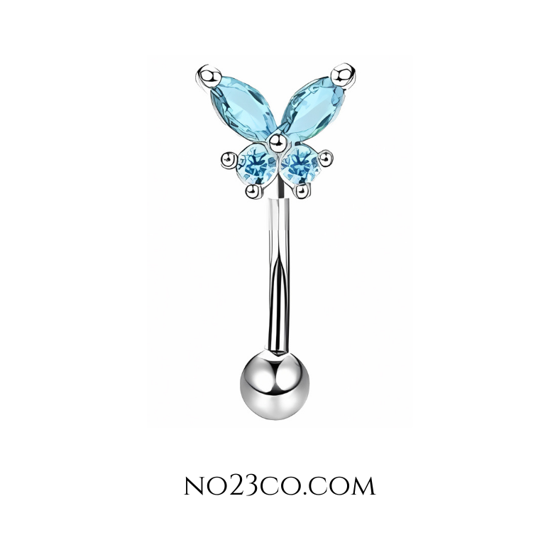 16G Silver Eyebrow Piercing Rook Piercing with Blue Butterfly Stainless Steel - No23Co