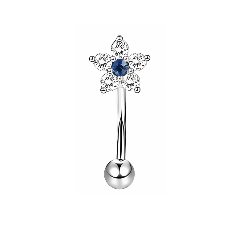 16G Silver Eyebrow Piercing Rook Piercing with Flower Stainless Steel - No23Co