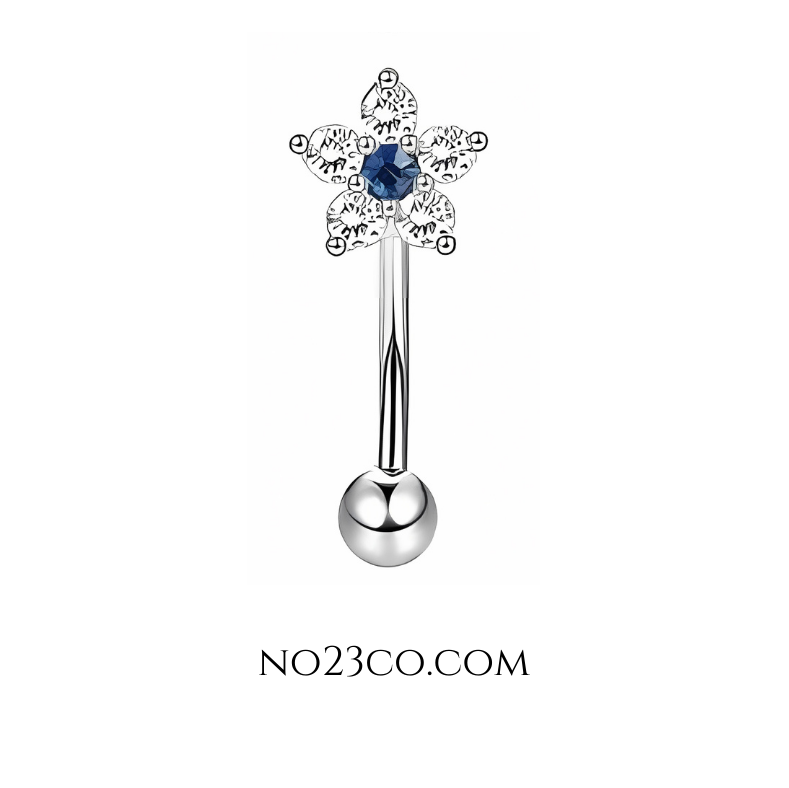 16G Silver Eyebrow Piercing Rook Piercing with Flower Stainless Steel - No23Co