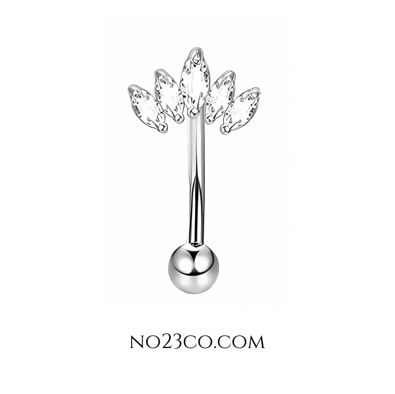 16G Silver Eyebrow Piercing Rook Piercing with Zirconia Crown Stainless Steel - No23Co
