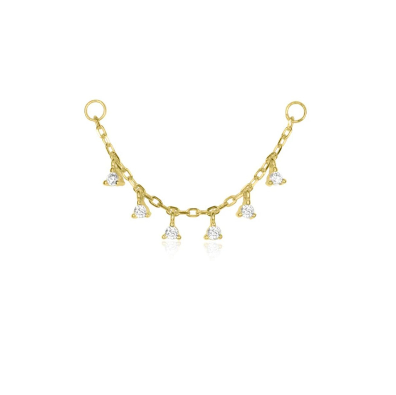 18K Gold Plated 925 Silver Ear Curation Piercing Chain with White Cubic Zirconia