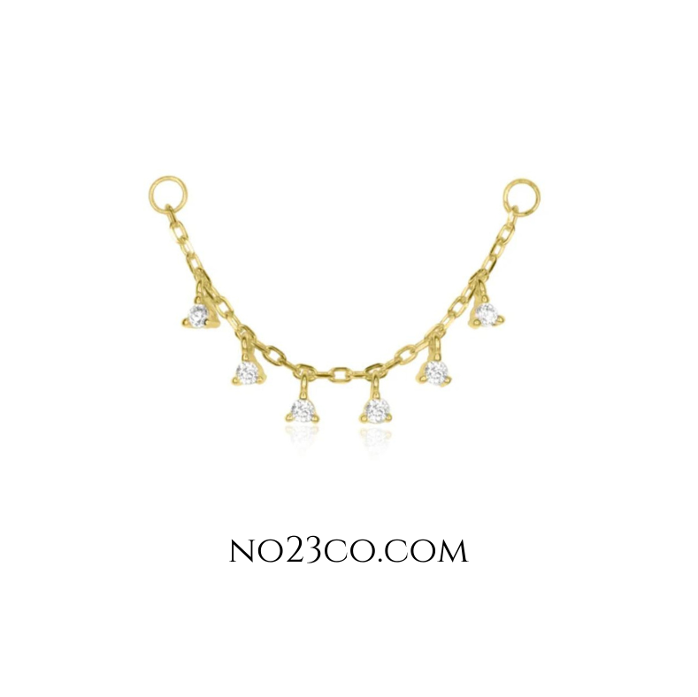 18K Gold Plated 925 Silver Ear Curation Piercing Chain with White CZ - No23Co
