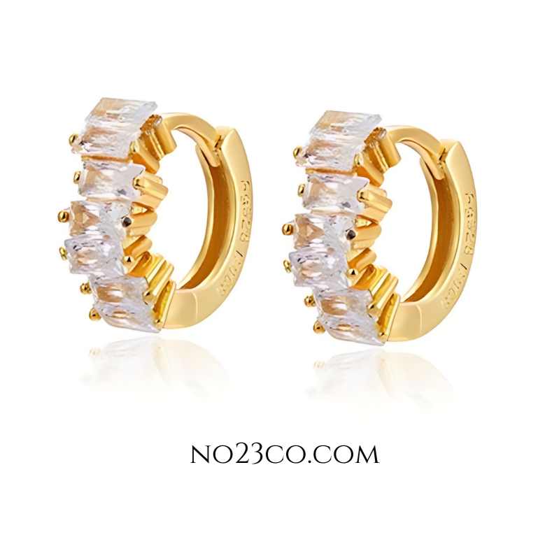 18K Gold Plated 925 Sterling Silver Huggies Ear Piercing with White 5A Zirconia - No23Co