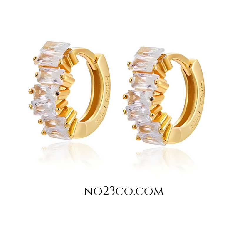 18K Gold Plated 925 Sterling Silver Huggies Ear Piercing with White 5A Zirconia - No23Co