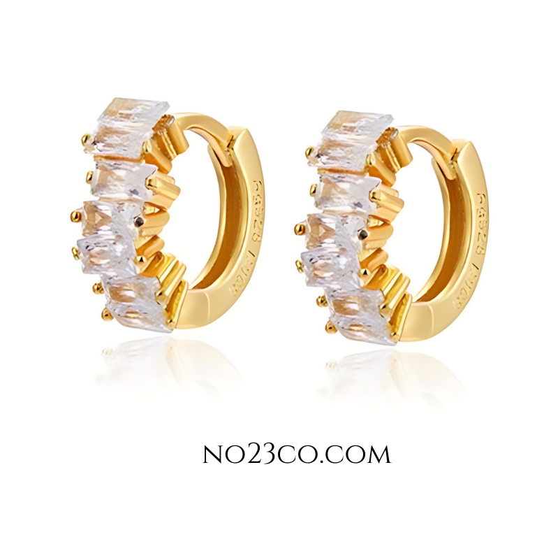 18K Gold Plated 925 Sterling Silver Huggies Ear Piercing with White Zirconia - No23Co