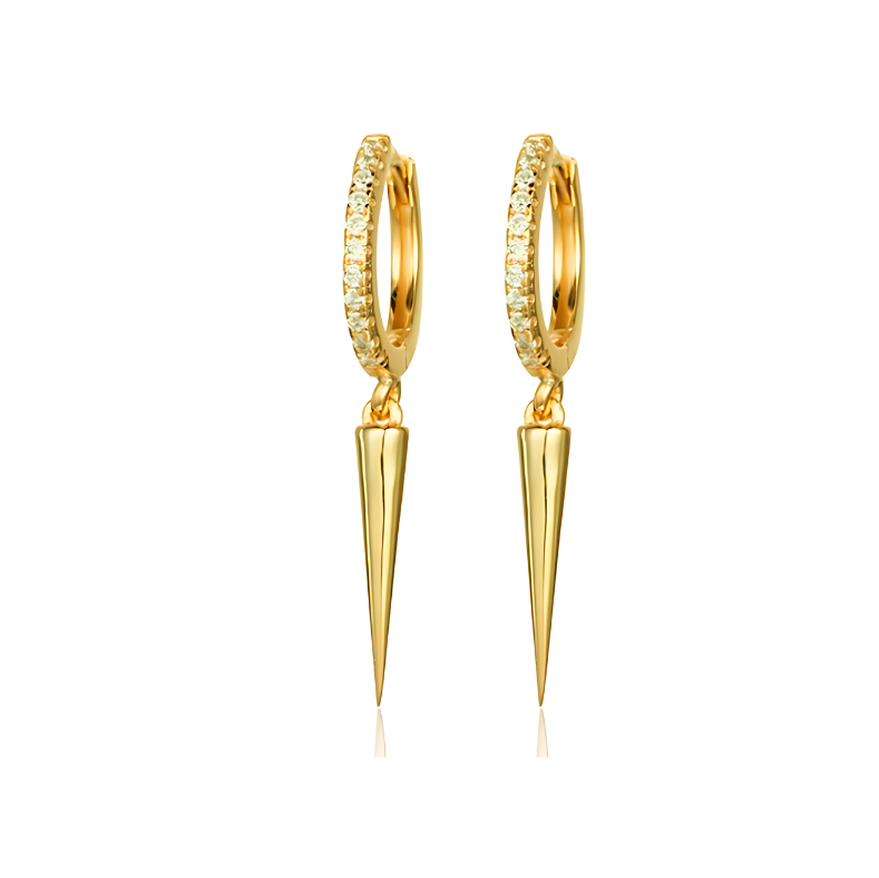 18K Gold Plated 925 Sterling Silver Spike Earrings with CZ Droplets – Ear Piercing