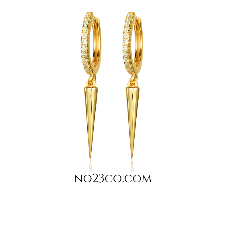 18K Gold Plated 925 Sterling Silver Spike Earrings with CZ Droplets –Ear Piercing - No23Co