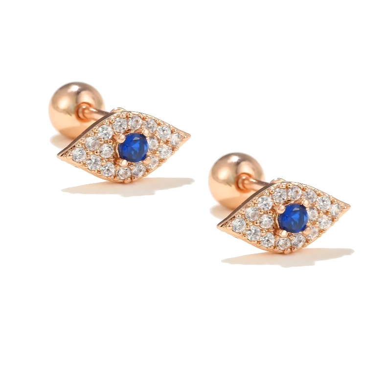 18K Gold Plated Evil Eye Stud Earrings Piercing – Protective and Stylish Pair