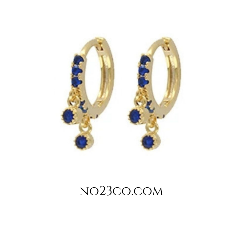 18K Gold Plated 925 Sterling Silver Blue 5A Zirconia Hoop Earrings Pair - No23Co