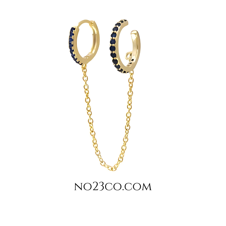 18K gold-plated 925 sterling silver hoop-to-cuff chain ear piercing featuring a vibrant purple zirconia stone in a sleek, modern design.
