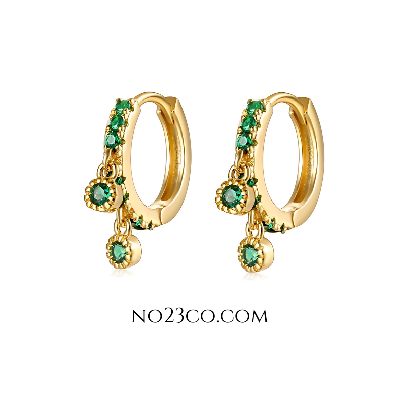 18K Gold Plated 925 Sterling Silver Green 5A Zirconia Hoop Earrings Pair - No23Co