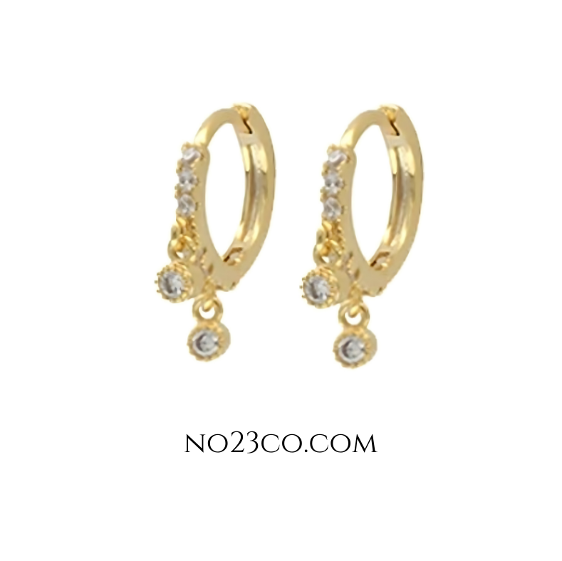 18K Gold Plated 925 Sterling Silver White 5A Zirconia Hoop Earrings Pair - No23Co