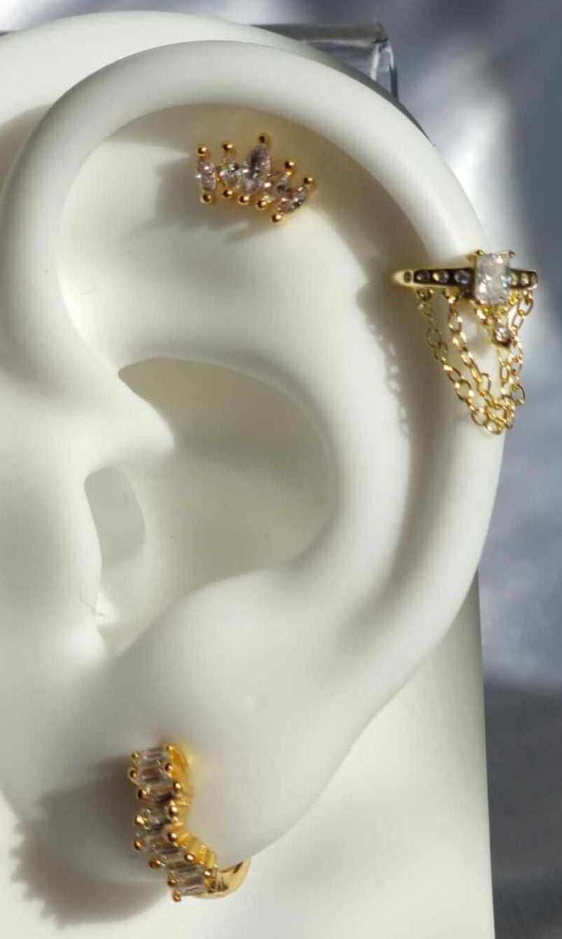 3-Piece Ear Curation Set - Trendy Gold and Silver Studs and Hoops for Versatile Piercings