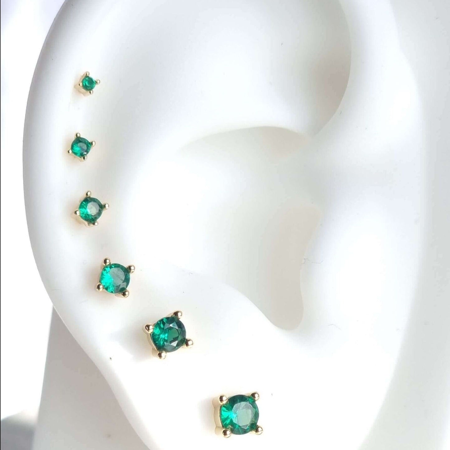 6-Piece 18K Gold Plated Green Stud Ear Curation Set Piercing - 925 Sterling Silver