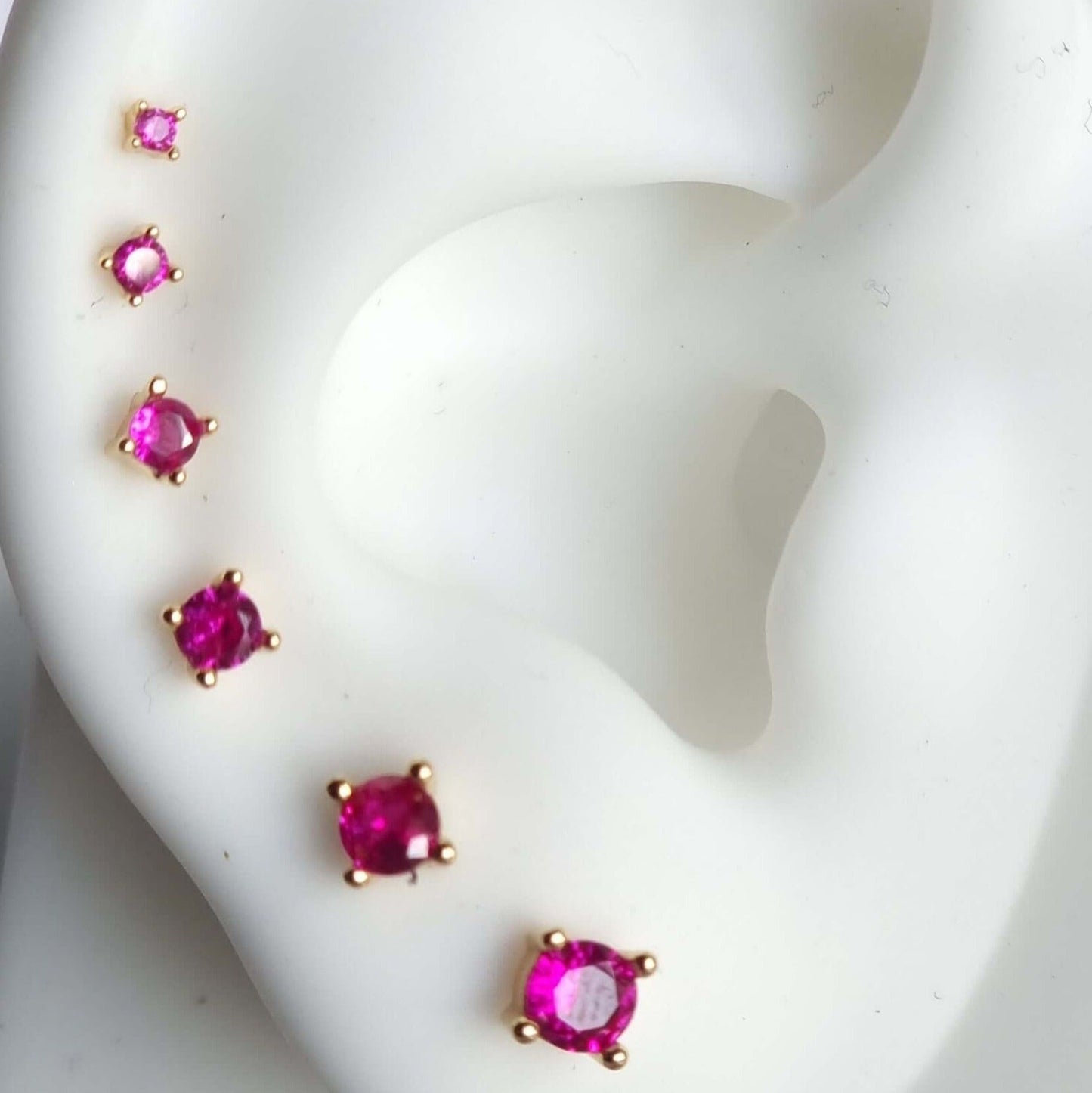 6-Piece 18K Gold Plated Magenta Stud Ear Curation Set Piercing - 925 Sterling Silver