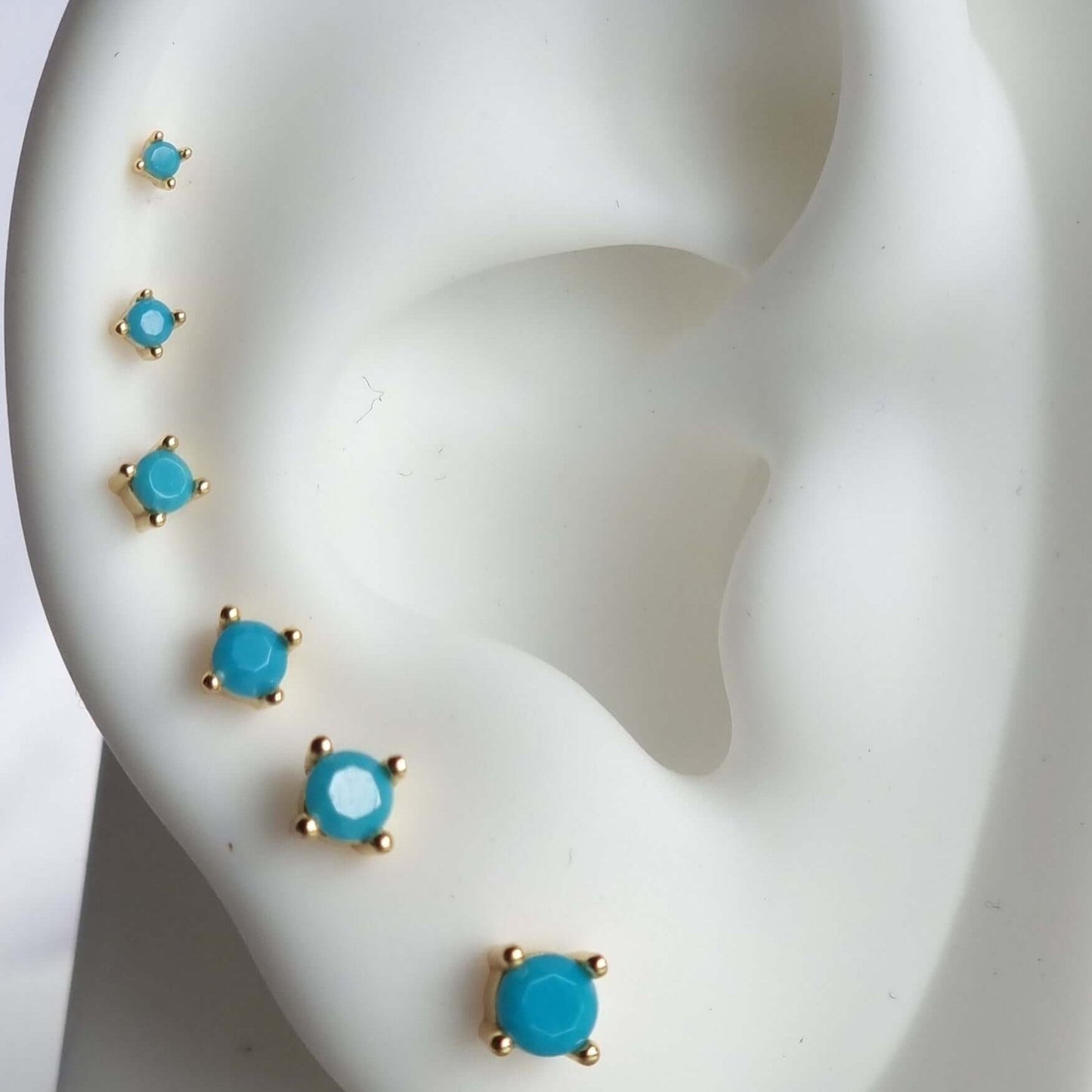 6-Piece 18K Gold Plated Turquoise Stud Ear Curation Set Piercing - 925 Sterling Silver