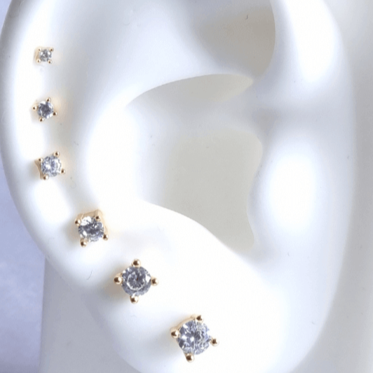 6-Piece 18K Gold Plated White Stud Ear Curation Set Piercing - 925 Sterling Silver