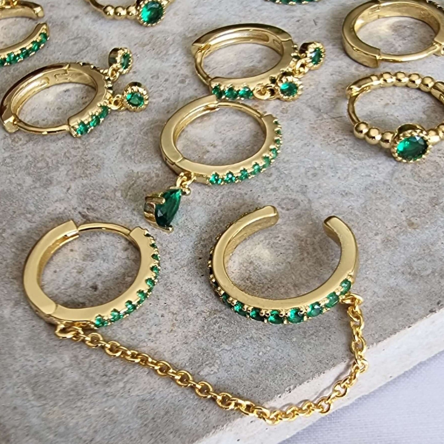 8mm Green and Gold Hoops 18K Gold 925 Collection
