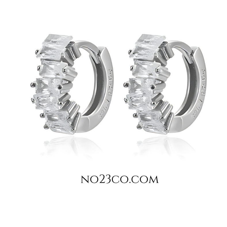 925 Sterling Silver Huggies Ear Piercing with White 5A Zirconia - No23Co