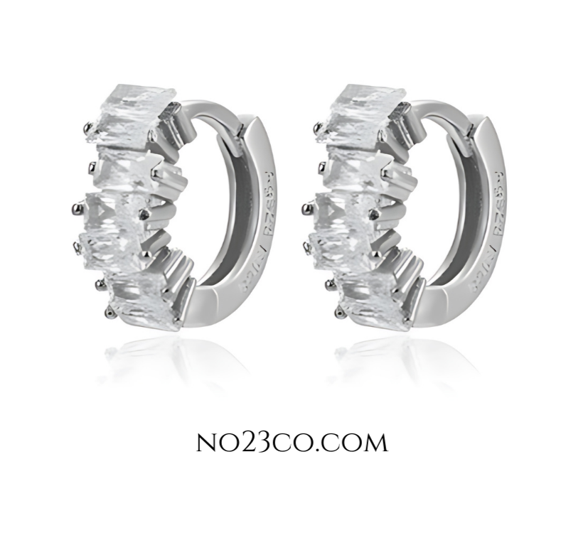 925 Sterling Silver Huggies Ear Piercing with White Zirconia - No23Co